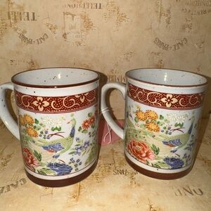 Floral Ceramic Mugs vintage Satsuma - Red and White